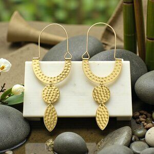 Boho Chic Indian Artisanal Brass Dangle Earrings Handcrafted Statement Jewelry